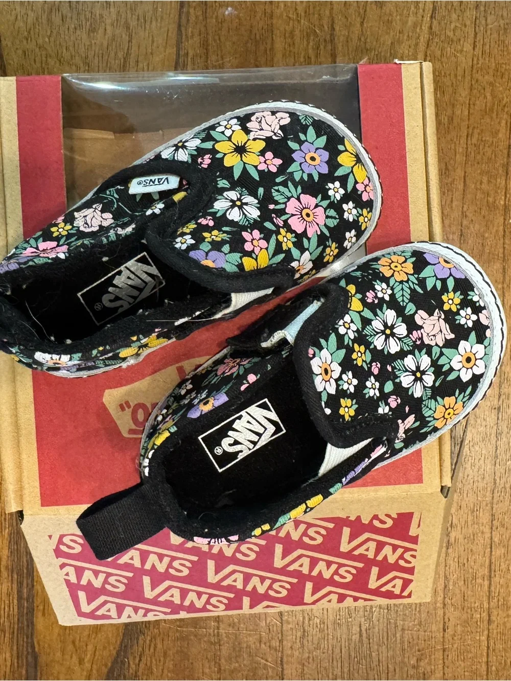 Vans Baby Floral Slip-On Sneakers - Black with Pink, Yellow & Purple Flowers